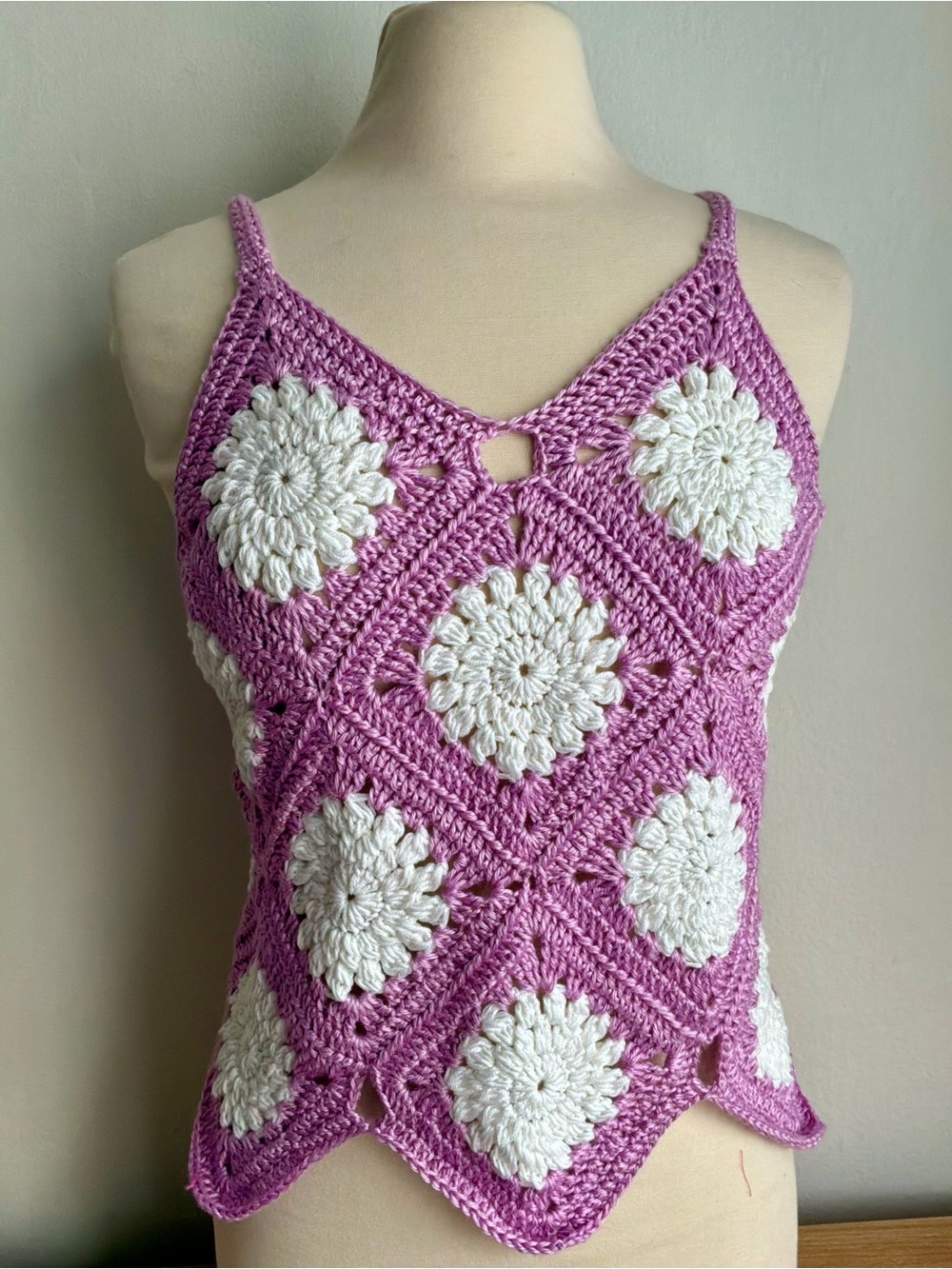 Purple and White Crochet Camisole Top by